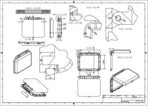 Plano técnico de ingeniería mecánica con cotas y vistas 2D - Diseño 3D Getafe