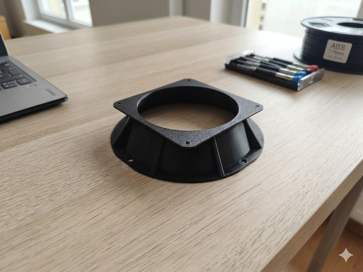 Tolva de ventilación para cuadro eléctrico industrial impresa en 3D con ABS resistente al calor.