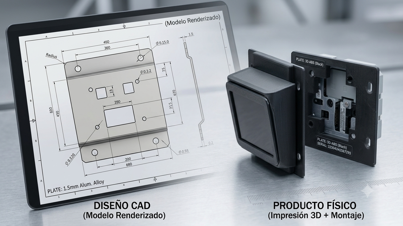 Carcasa de seguridad para terminal TPV disenada en CAD y fabricada en 3D