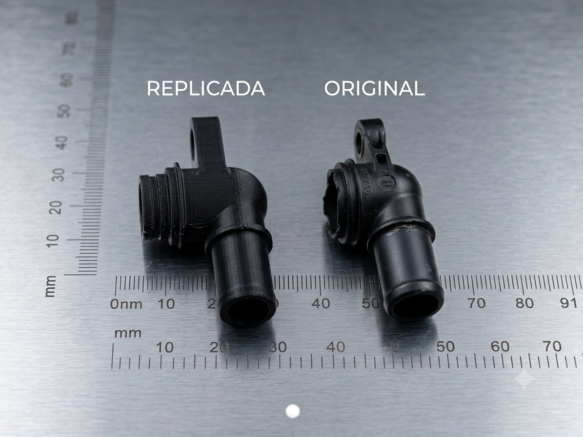 Comparativa de pieza original inyectada y replica fabricada con impresion 3D industrial